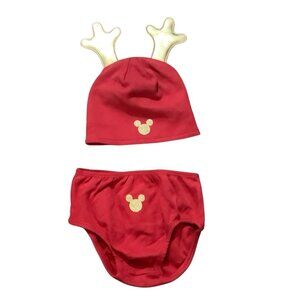 Disney Baby Christmas Gold Antlers Hat‎ Diaper Cover My 1st Christmas 12-24 Mo